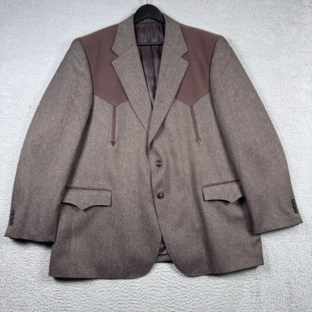 Circle S Texas Blazer Mens 48R Brown Blazer Sport Coat Yoke Rockabilly Western